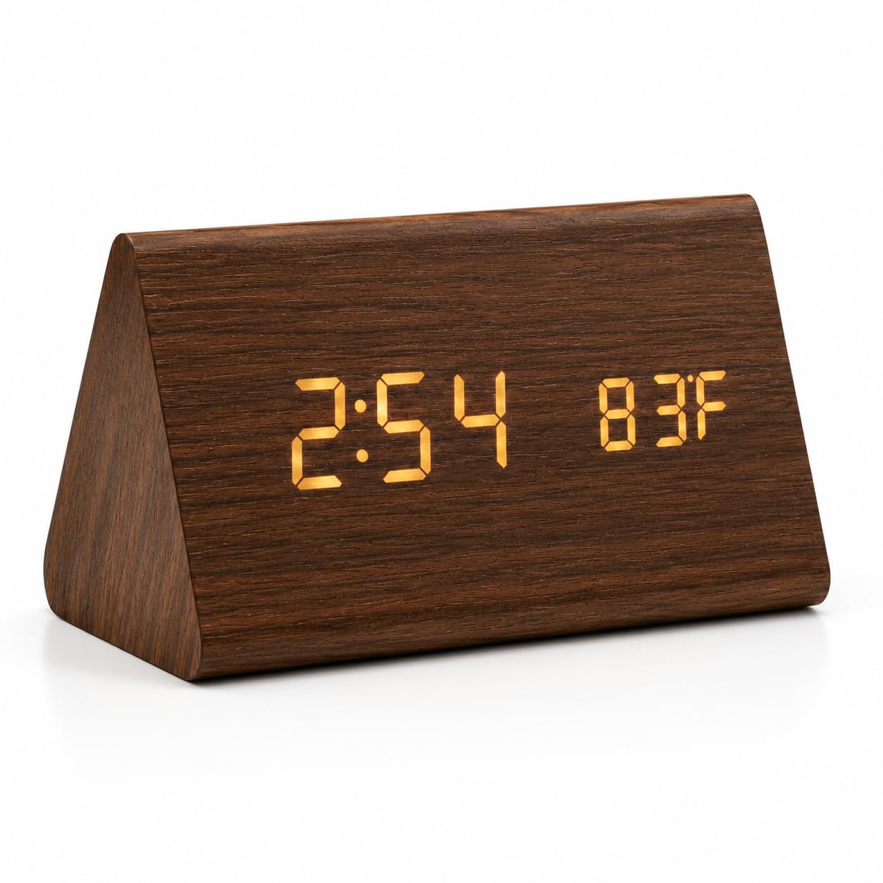 Triangle Wooden Digital LED Alarm Clock with Temperature & Date Display | 3 Alarm Settings, 12/24 Hour Format, °C/°F Temperature, USB Powered cablr , Bedside & Office, Bedroom Use-image-28