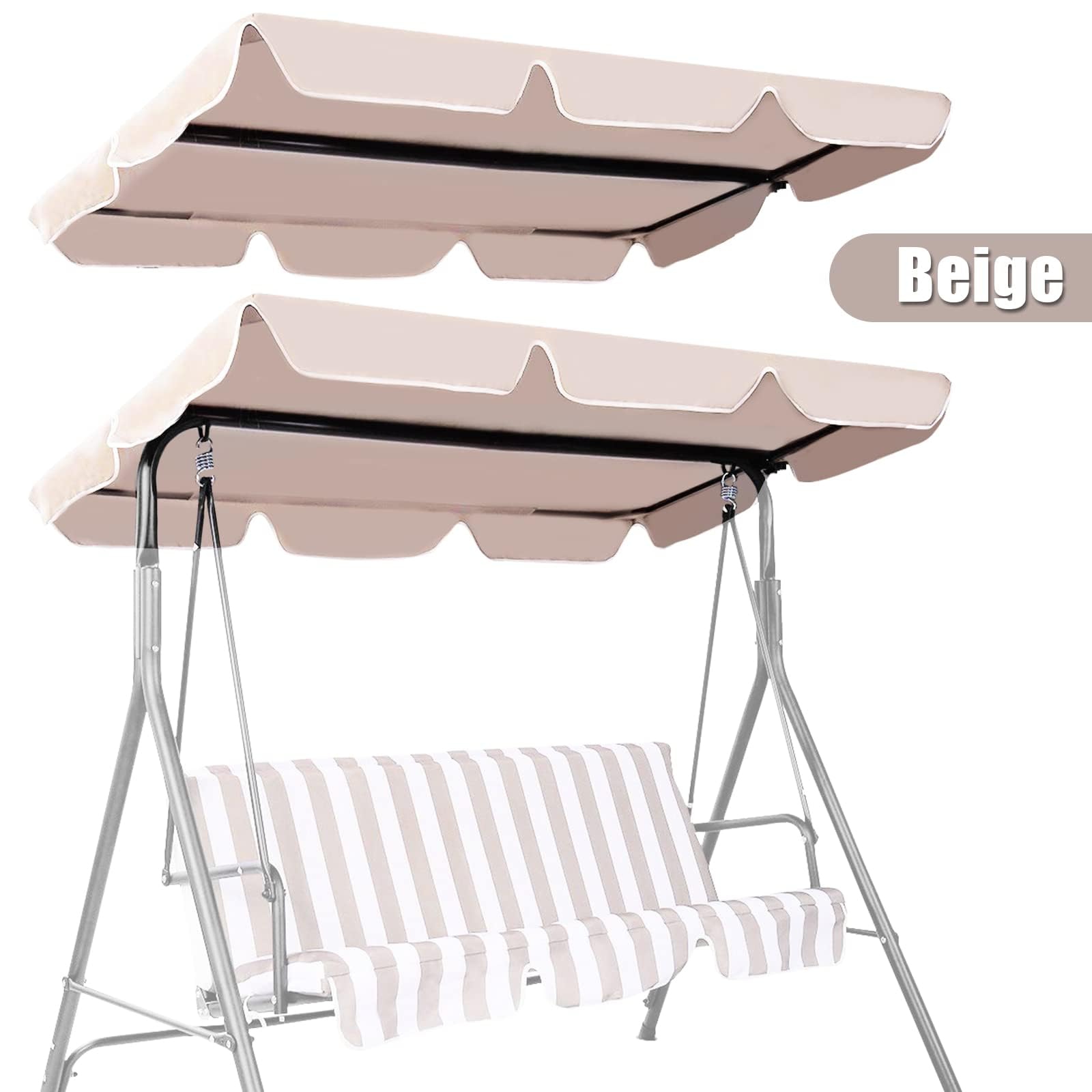 KOMFOTTEU Tetto di ricambio per altalena da giardino universale, copertura di ricambio impermeabile, copertura per dondolo con protezione solare (beige, 190 x 132 cm), XY1650ES-KF