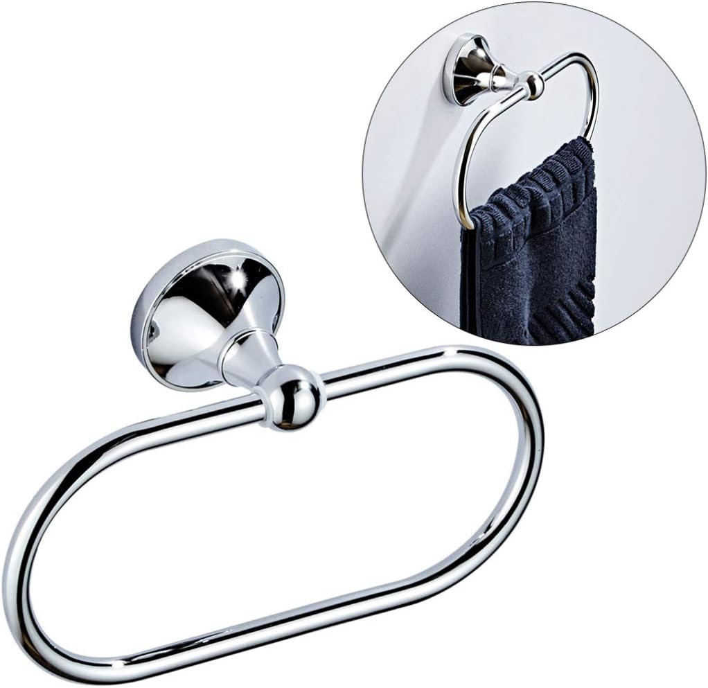 LIOOBO Towel Ring Oval Chrome Wall Mounted Hand Towel Holder Modern Shelf Hanging Rack for Bathroom Kitchen Hotel