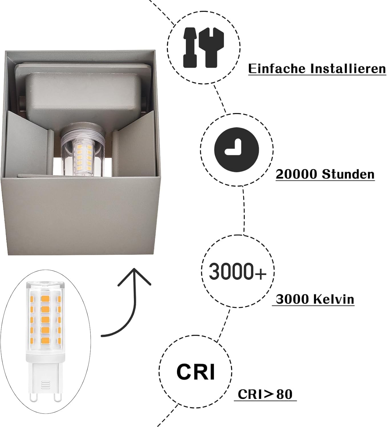 Homefire LED Wandleuchte Innen Aussen 4ER G9 Wandlampe 3000K Warmweiß | Außenwandleuchten Grau Außenleuchte Up Down Einstellbar Abstrahlwinkel Wandbeleuchtung IP65 Aussenleuchte für Hauswand Garten