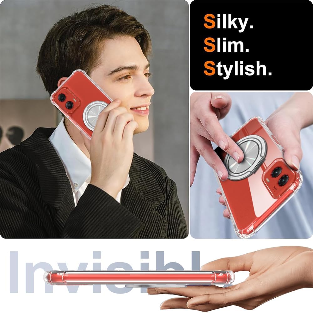 for Motorola Moto G Stylus 5G 2024 Phone Case with Screen Protector 360° Rotatable Ring Holder Kickstand/Stand [Non Yellowing] Transparent 4 Corners Shockproof Protective Cover Case - Crystal Clear - Image 6