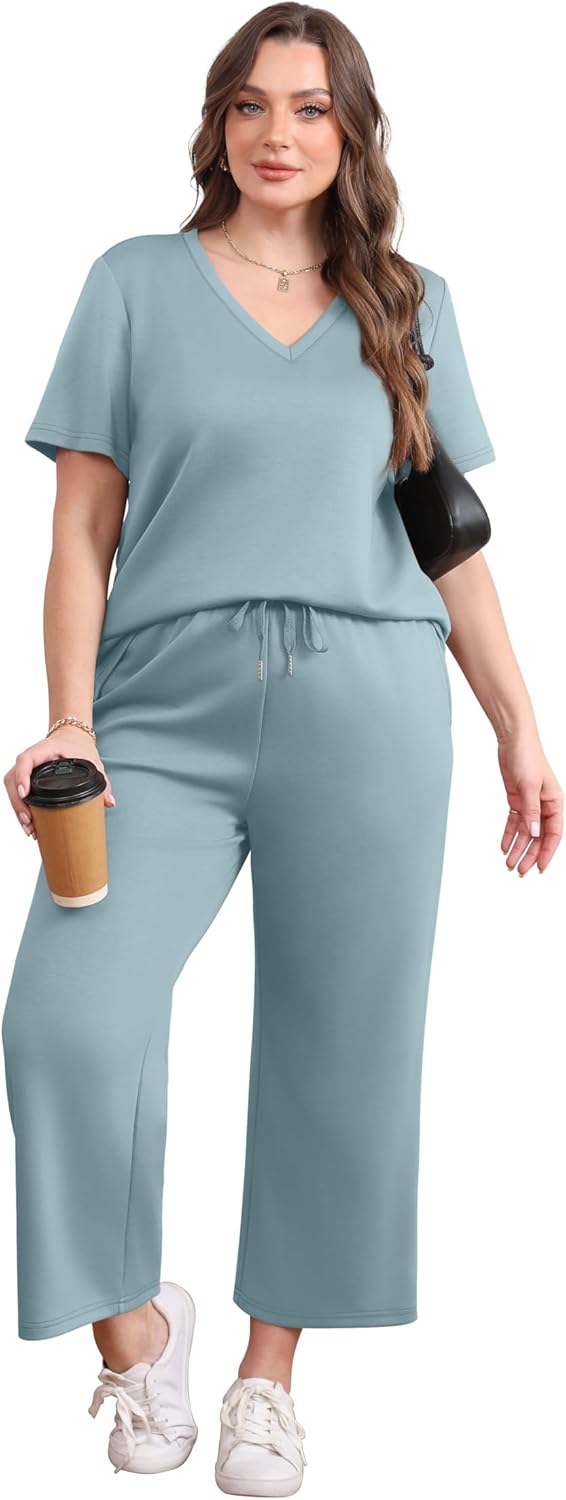 WIHOLL 2 Piece Sets for Women Summer Lounge Set Wide Leg Pants Matching Set Vacation Travel Outfits Beach Clothing - Image 4