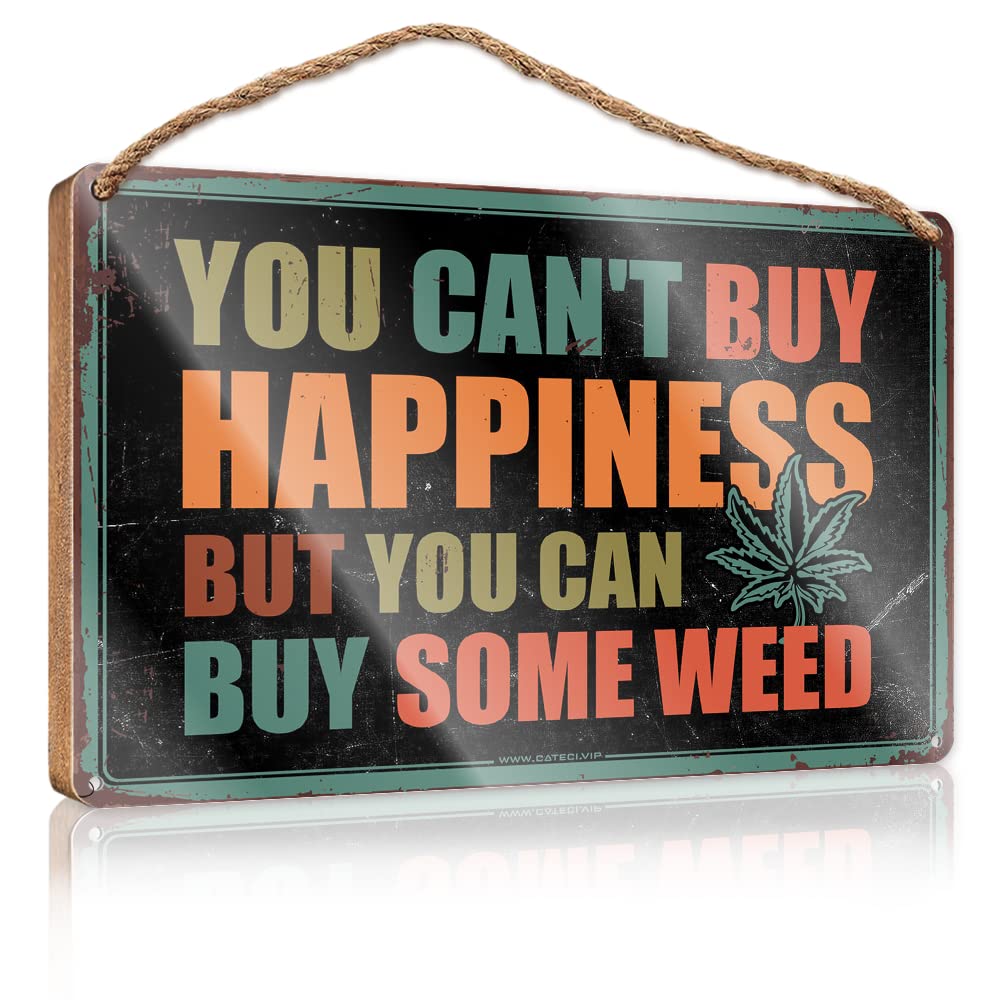 FZFN Our Home Signs For Home Decor You Can'T Buy Happiness But You Can Buy Some Weed Wooden Sign Plain Wood Signs For Crafts Front Door Sign Funny(15X28CM)