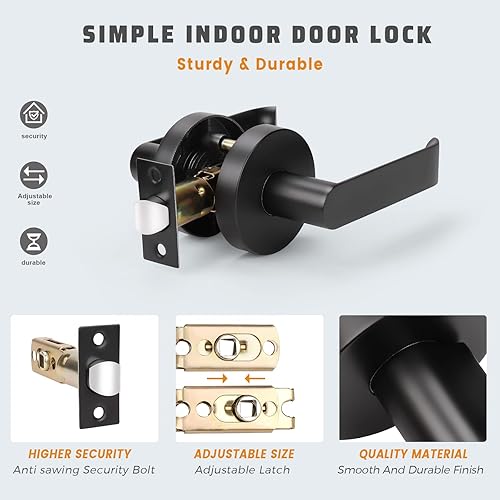 Miniatura 4 de KNOBWELL Paquete de 2 manijas de puerta color negro mate, manijas de puerta de paso, manijas de puerta resistentes, manijas de puerta negras,