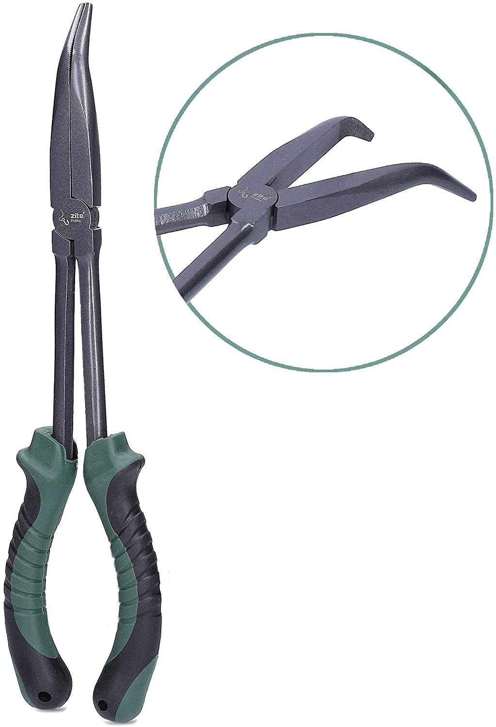 Zite Fishing Angelzubehör-Set - Haken-Lösezange 28cm Angeln - Fisch-Maßband | Aufrollbar 120cm - Spinnfischen Kescher Gummiert & Faltbar