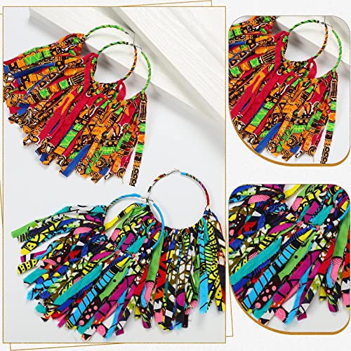 Bonuci 2 Pairs African Earrings Juneteenth Earrings for Women African Jewelry Afrocentric Fabric Tassel Earring Hoop Earring4