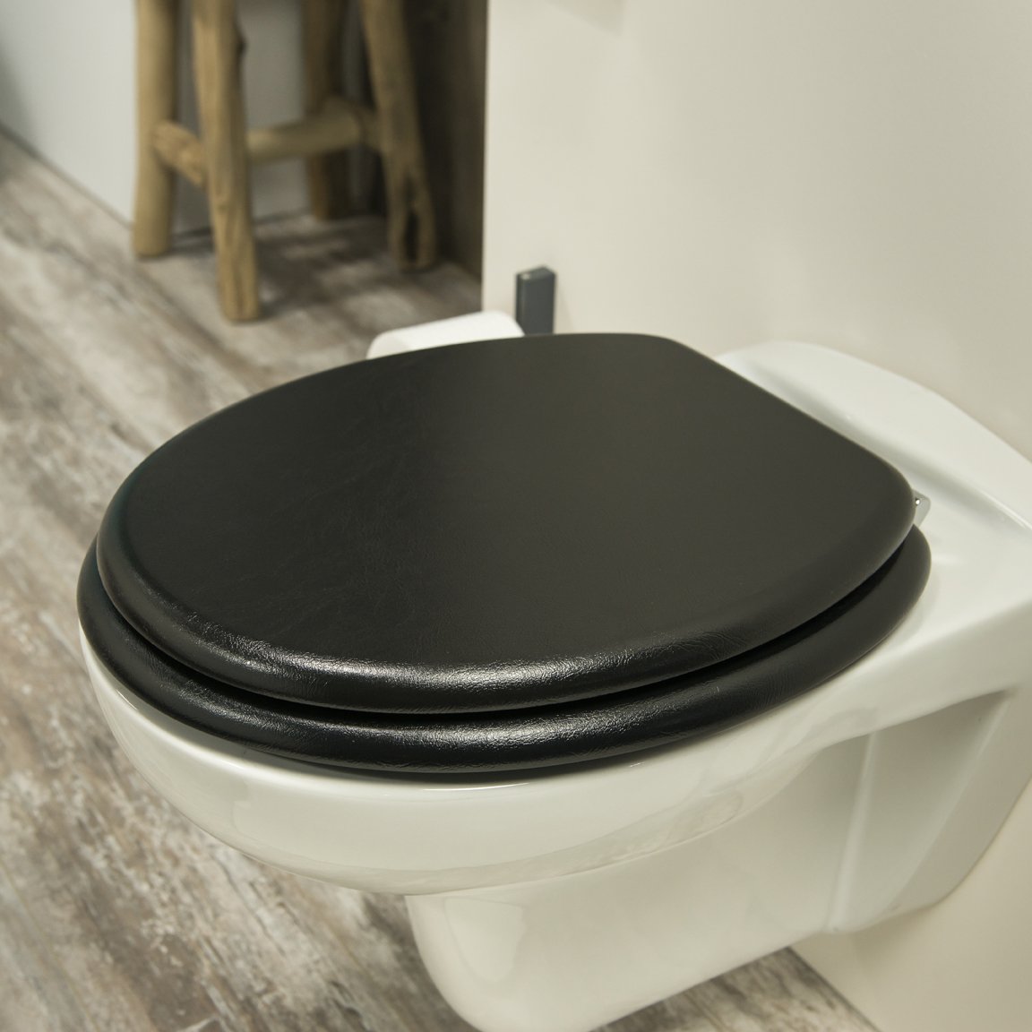 Tiger Asiento de Inodoro Leatherlook, 43.3 x 37.5 x 5.5 cm, MDF Madera, Negro