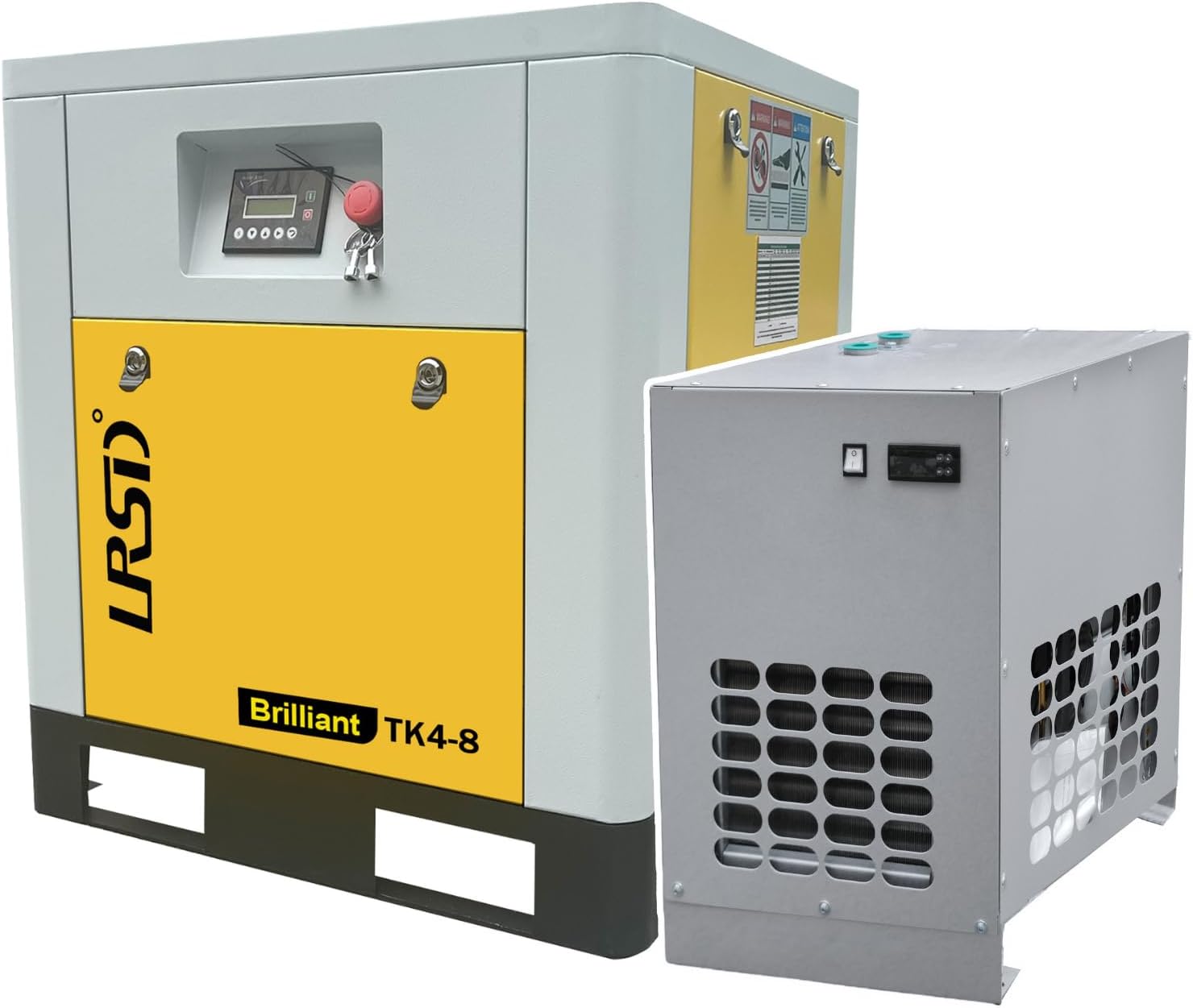 TK4-8-220V Rotary Screw Air Compressor 5HP/4kW, 220V/60Hz, 3-Phase, 26.84CFM, Max 125PSI, with 1 Refrigerated Dryer, 220V Single-Phase, Industrial Stationary Air Compressor