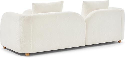 Miniatura 9 de Moderno sofá curvado Sherpa Boucle de 3 plazas, cómodo sofá nube con patas de madera y almohadas, sofás minimalistas para sala de estar,