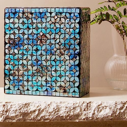 Blue Mosaic Cremation Urn - Hand Made Funeral Urn for Human Ashes - Large Adult Size Burial Urn - Hand Applied Individual Glass Tiles Create one of a Kind Work of Art - 200 cu in