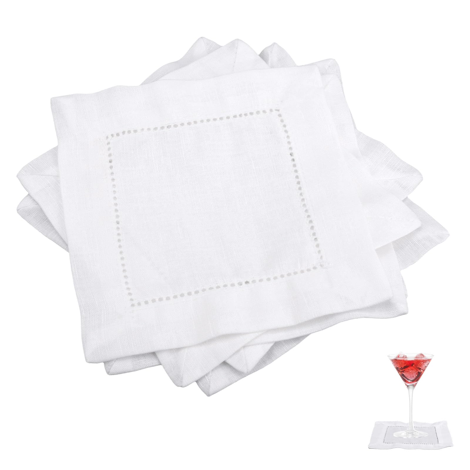 Photo 1 of 12pcs Linen Cocktail Napkins, 6x6 Inch Reusable Cloth Fabric Serviettes Napkins for Wedding Birthday Baby Shower Party Home Bar Beverage Supplies (White)