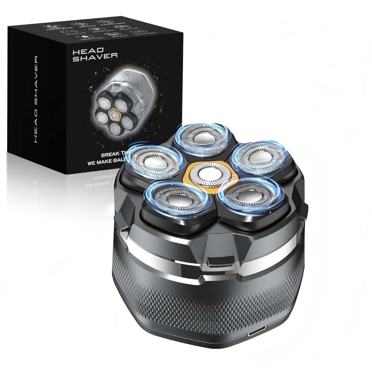 Head Shavers for Bald Men,Newly Designed Magnetic 6D Electric Razor, IPX8 Waterproof Dry/Wet, 10000 RPM High Speed Motor for Fast Shaving, USB-C Cable and Storage Bag for Home & Travel