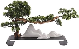 MJWDP Chinese Simulation Welcome Pine Bonsai Solid Wood Large Fake Mountain Sandbox Entrance Hotel Living Room