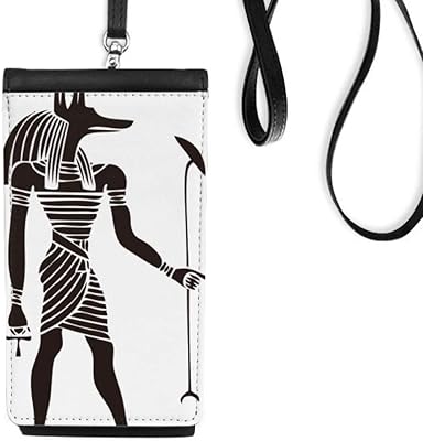 Ancient Egypt Anubis Totem Fresco Phone Wallet Purse Hanging Mobile Pouch Black Pocket