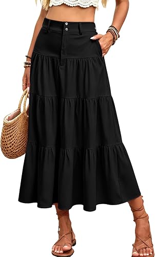 GQN Skirts with Slits for Women Slit Tiered Flowy Boho A Lin