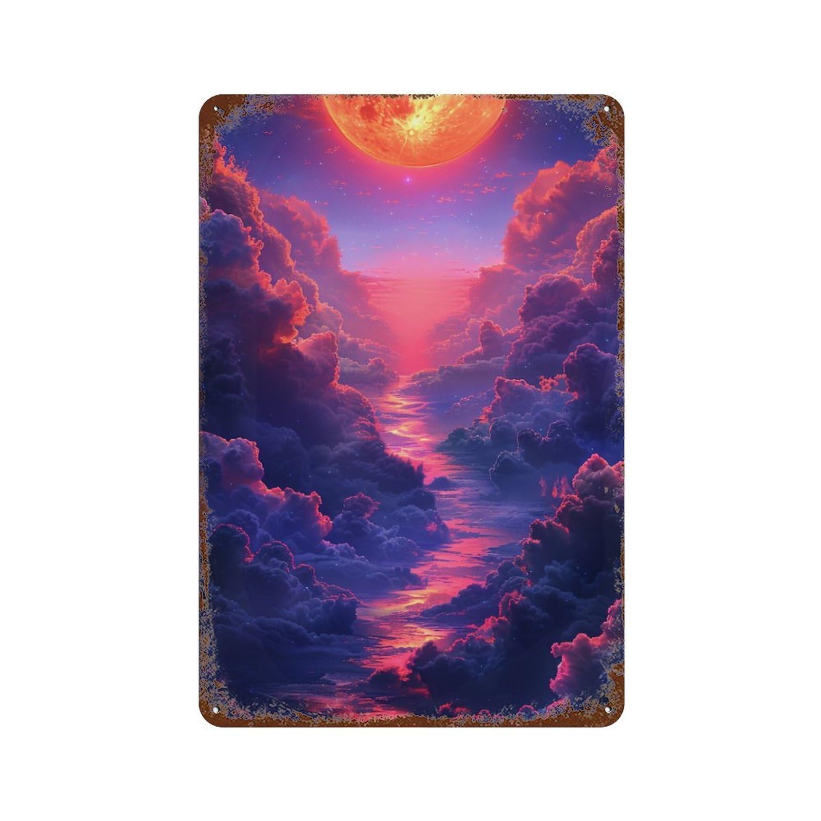 Garage Style Magical Clouds Sunset Sky Vintage Metal Tin Sign 11.8"x7.9", Classic Wall Plaque for Bar And Workshop