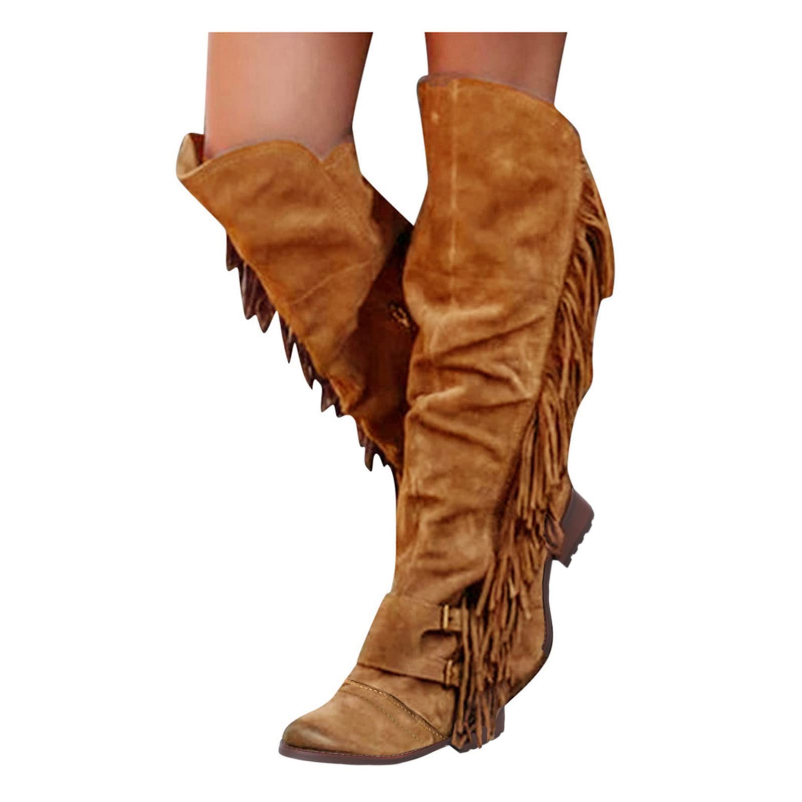 Stivali da cowboy da donna con frange, stivali western a gambo largo, sopra