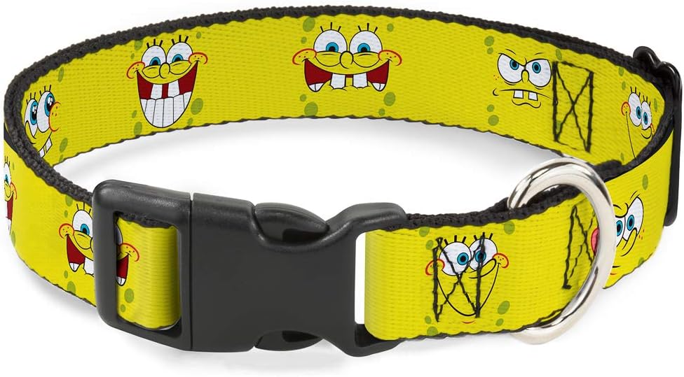 Buckle-Down Dog Collar Plastic Clip Spongebob Expressions Yellow 16 to 23 Inches 1.5 Inch Wide