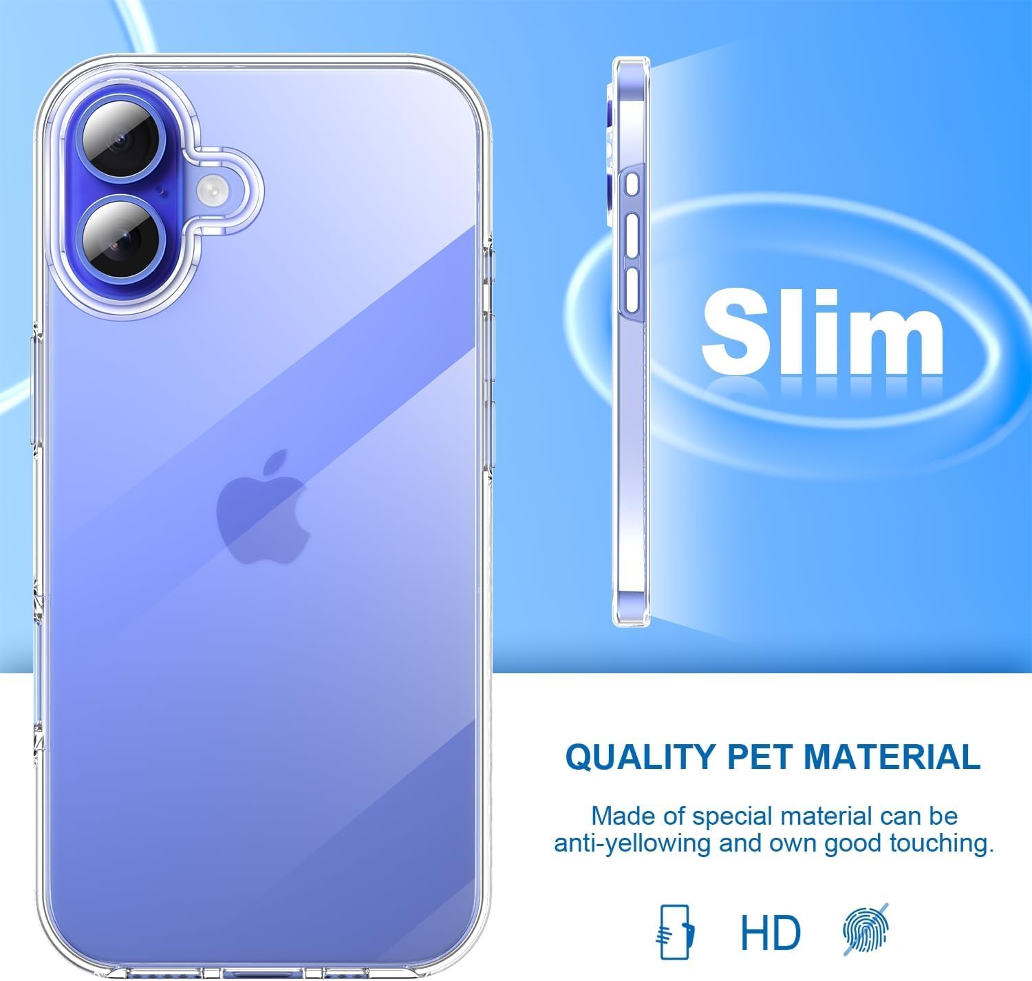 BAFUGU Cover Compatibile con iPhone 16 360 Gradi Protezione Progettata Protezione per lo schermo integrata Ultra Sottile in Silicone TPU Anteriore e PC Premium Resistente Cover-Trasparente
