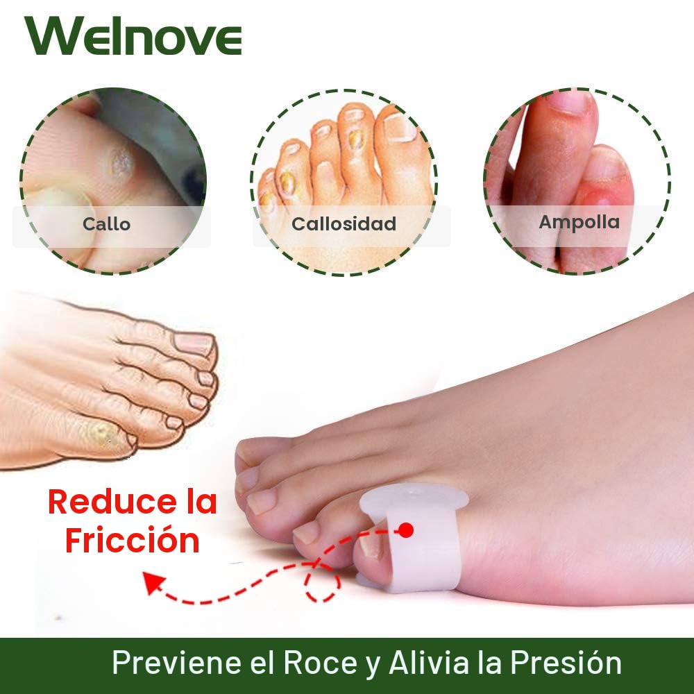 Welnove - Separadores de dedos de gel, espaciadores de dedo pequeño del pie, almohadillas para evitar el frotamiento y aliviar la presión (paquete de 12)