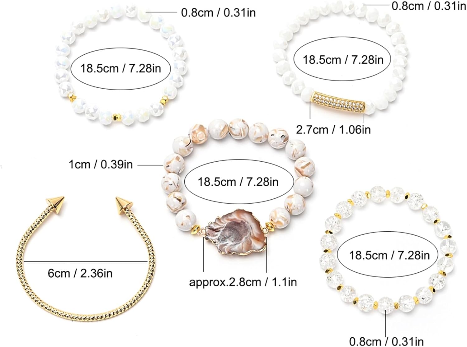 5PCS Beaded Bracelets/Bangle for Women, Multilayered Stackable Elastic Natural Turquoise Jasper Agate Crystal Stones Bracelets Set Handmade Boho Jewelry Gift for Women - Image 7