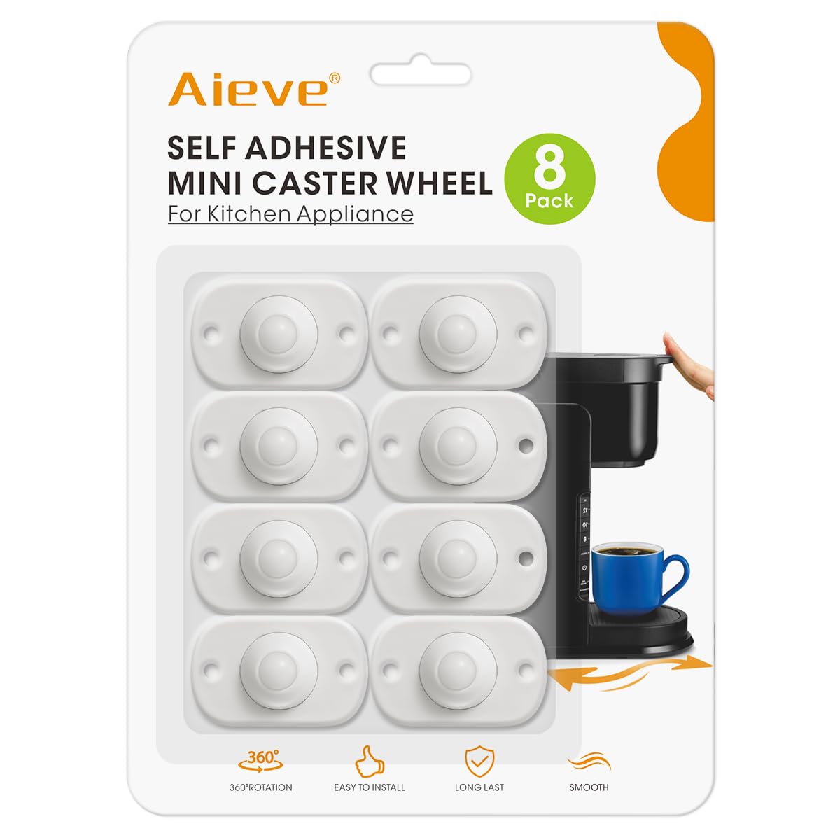 Aieve Wheels for Kitchen Appliances, 8 Pack Self Adhesive Mini Casters, 360 Degree Swivel Rollers for Coffee Machine, Air Fryer, Cooker