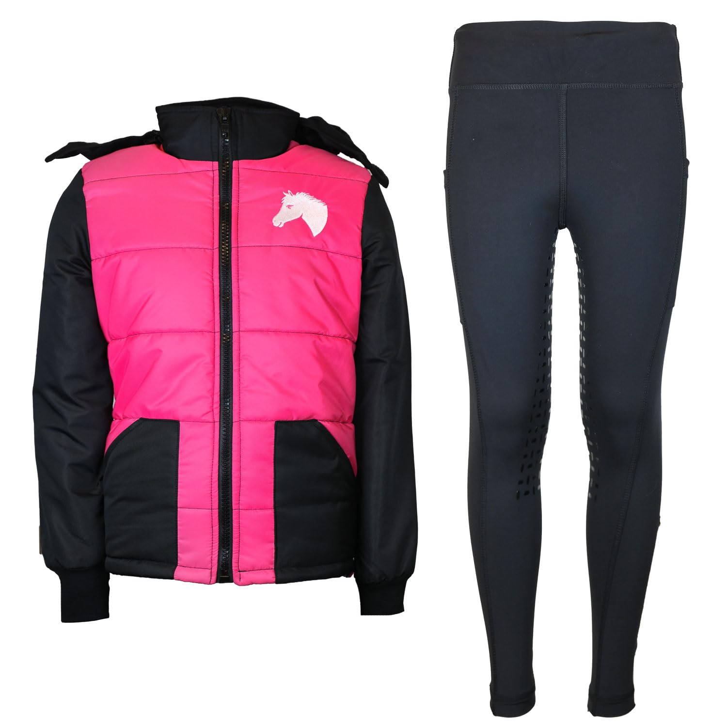 Set da equitazione per bambini, con giacca da equitazione Mia, colore rosa, trapuntato, fodera in pile (158/164)