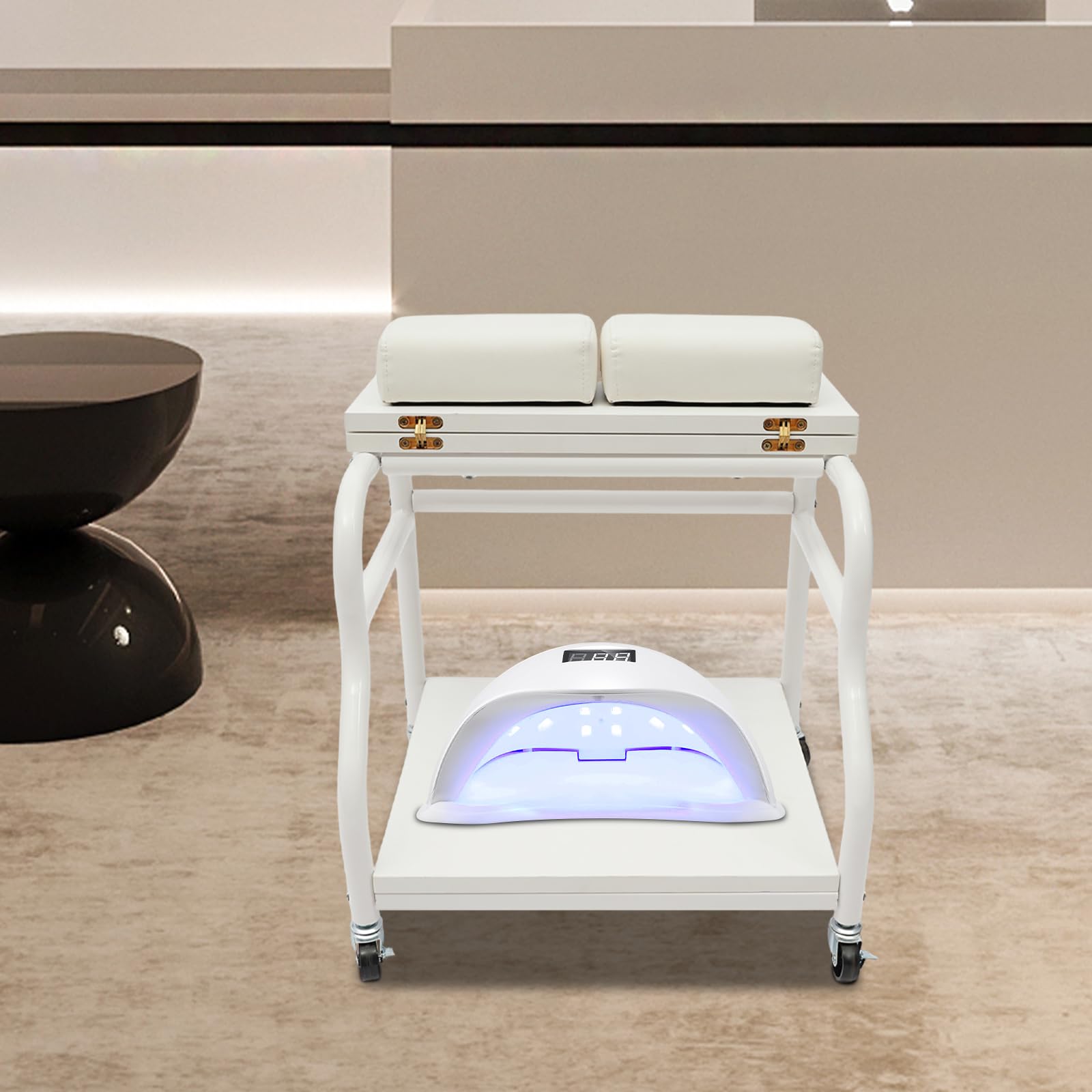 Carrello pediluvio pieghevole a 2 piani con ruote, supporto pediluvio con cuscino morbido, mobile pedicure, su ruote, per casa, soggiorno, bellezza, anziani