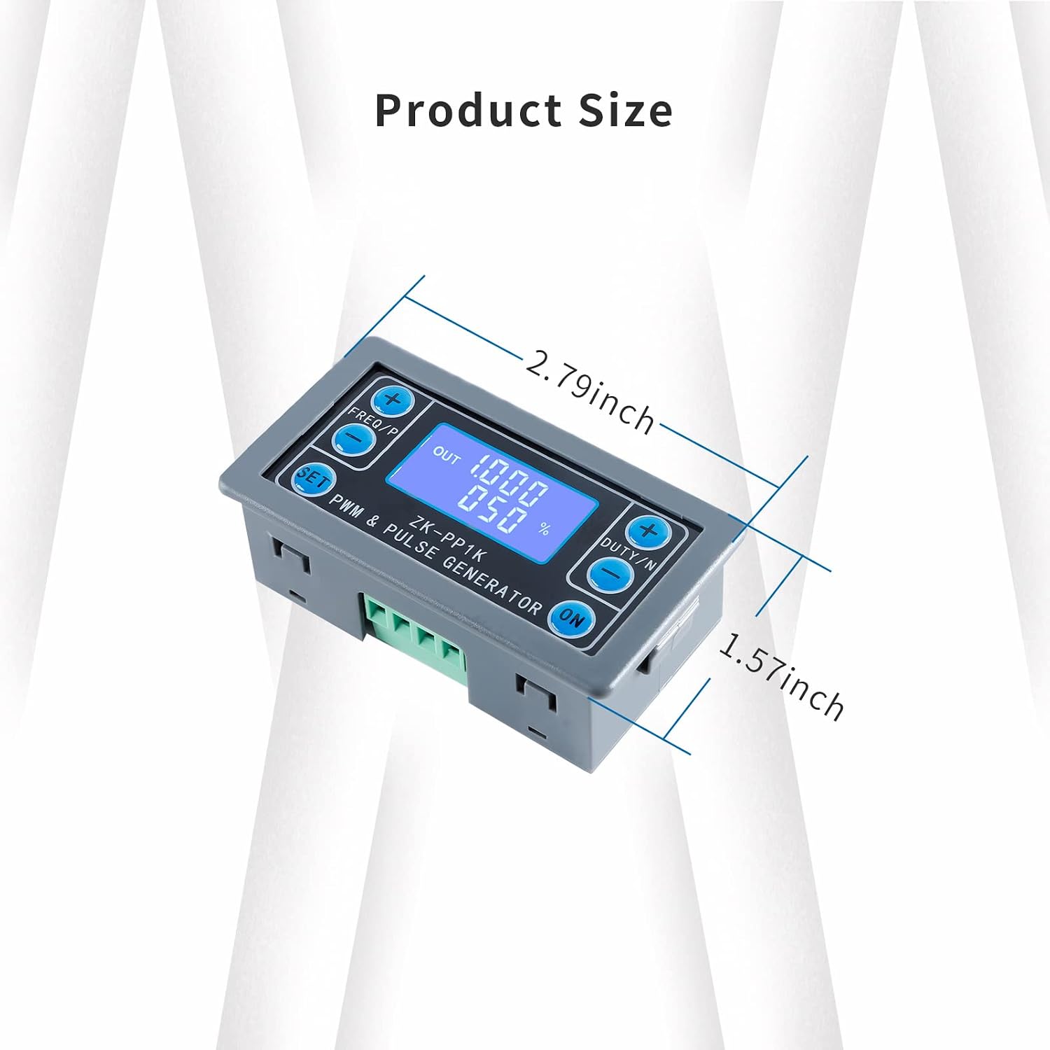 Dimensions of the ZK-PP1K PWM Pulse Signal Generator, showing length and width