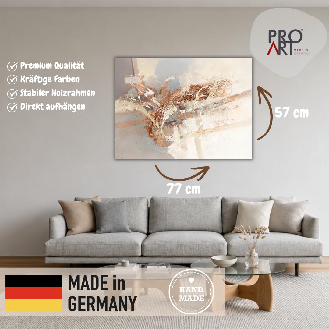 Pro-Art Leinwand Bilder 60x80 cm Abstrakt Beige Braun Modern Wandbilder Wohnzimmer hochwertiger Druck handgefertigt in Deutschland