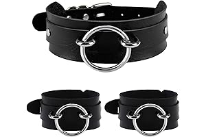 Black Faux Leather Collar Choker and Bracelets Set for Sensual Adventures