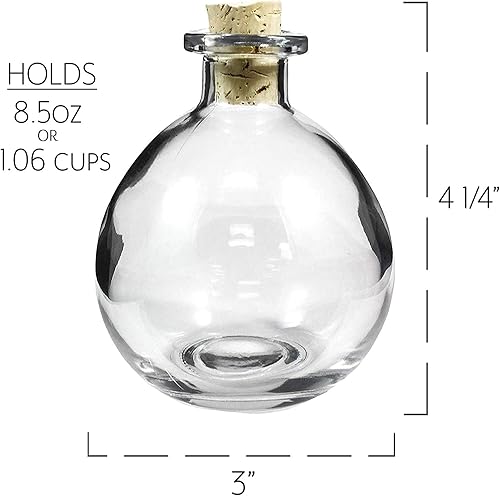 Miniatura 6 de Cornucopia - Botellas esféricas redondas de vidrio, "botellas de poción" con corchos (paquete de 2, capacidad de 8 onzas) botellas grandes para