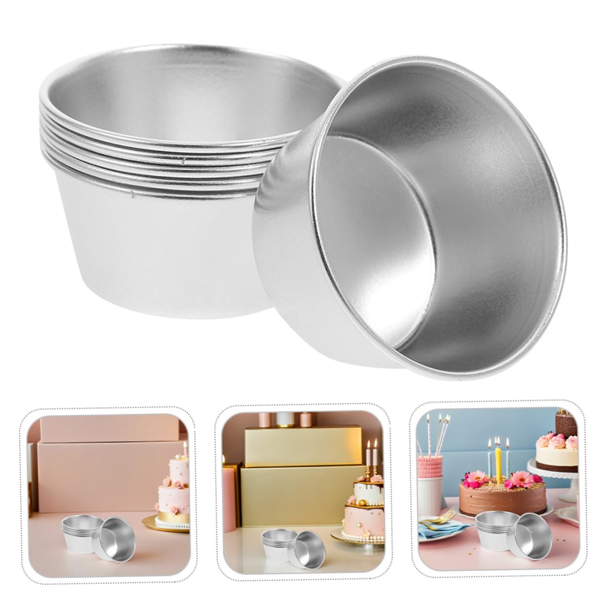 NOLITOY Molde para Tartas Redondo 8piezas de Acero al Carbono Plata | Antiadherente, Tamaño Mini, Distribución Uniforme del Calor, para Repostería Casera y Meriendas