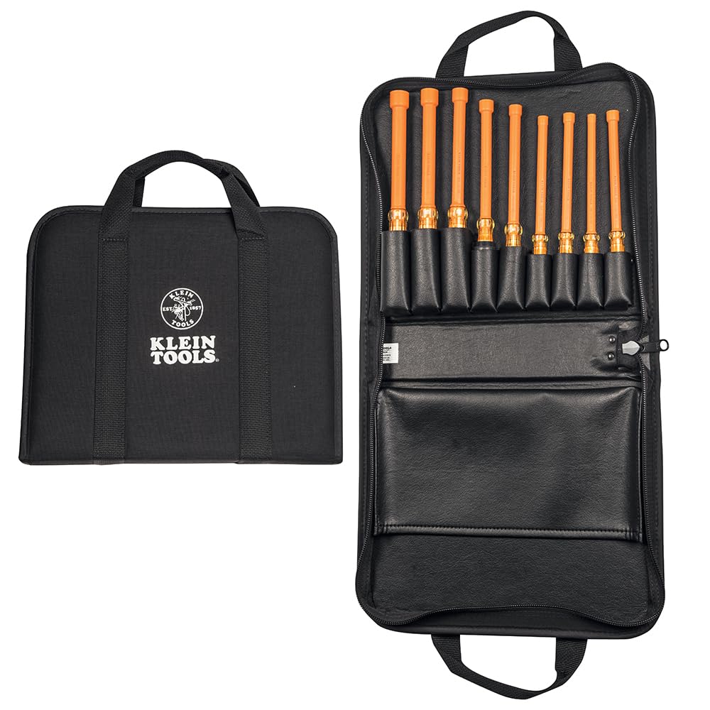 KLEIN TOOLS 33524 Kit de herramientas, fabricado en Estados Unidos, juego de destornilladores de tuercas aislados de 1000 V, tamaños 3/16, 1/4, 5/16, 11/32, 3/8, 7/16, 1/2, 9/16, 5/8 pulgadas, con