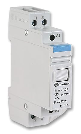 FINDER 22.23.9.024.4000 1 NO, 1NC SPST-NO+SPST NC, 20 AMP, 24VDC, 35 MM Rail Mount EN 50022, Modular MONOSTABLE Relay, Series 22
