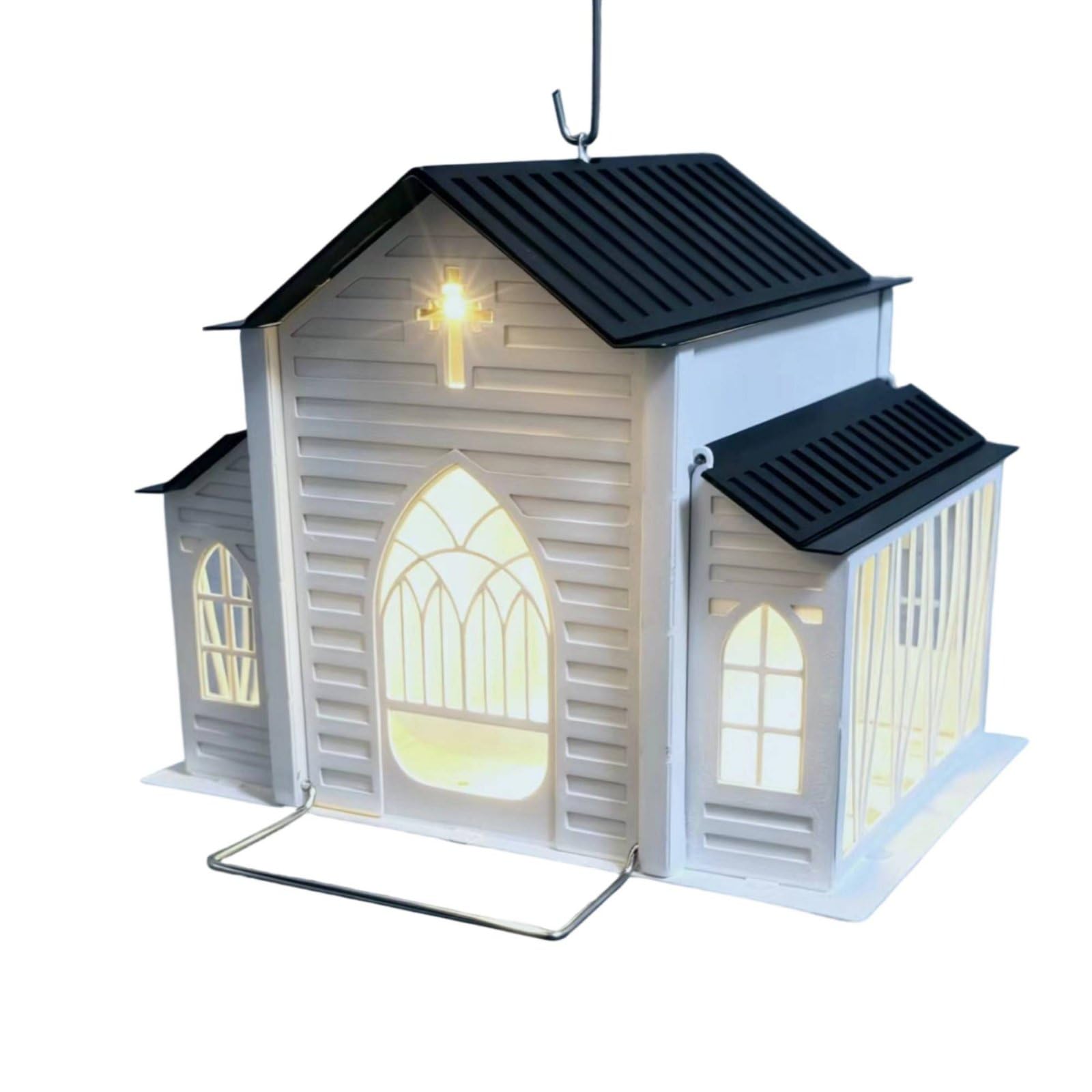 Qianly Mangiatoia in Metallo a Forma di Chiesa Resistente Alle Intemperie Mangiatoia Solare Rilevamento Automatico Della Pioggia per Esterno