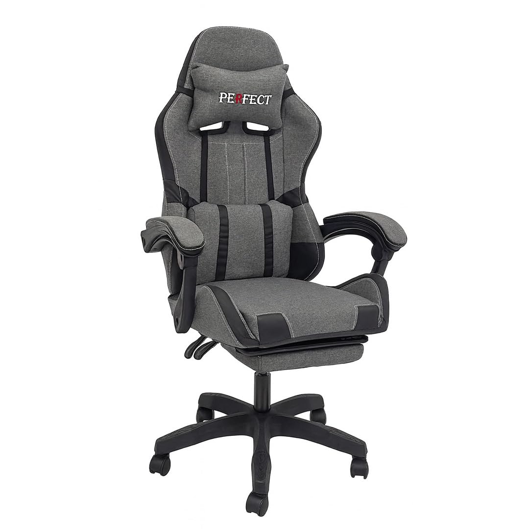 Multi Home Furniture Grey & Black Gaming Chair | Ergonomic Chair High-Back Recliner Chair with Adjustable Footrest & Headrest | Swivel Office Chair with Lumbar Support for Gaming Setup & Back Support
