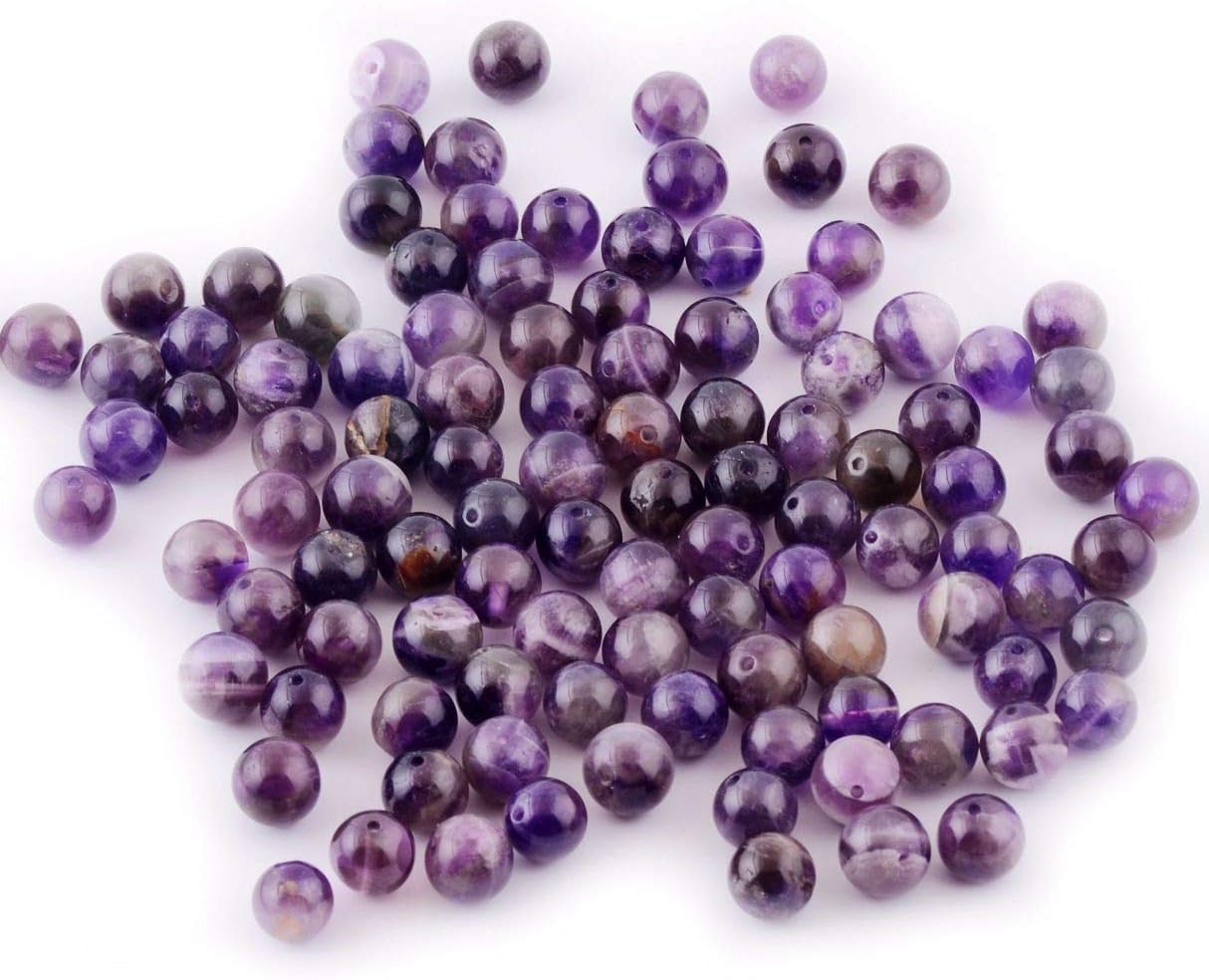 Natural Stone Beads 100pcs Round Genuine Real Stone Beading Loose Gemstones Hole Size 1mm DIY Smooth Bead for Bracelet Necklace Earrings Jewelry Making (Amethyst Purple, 6mm) - Image 2