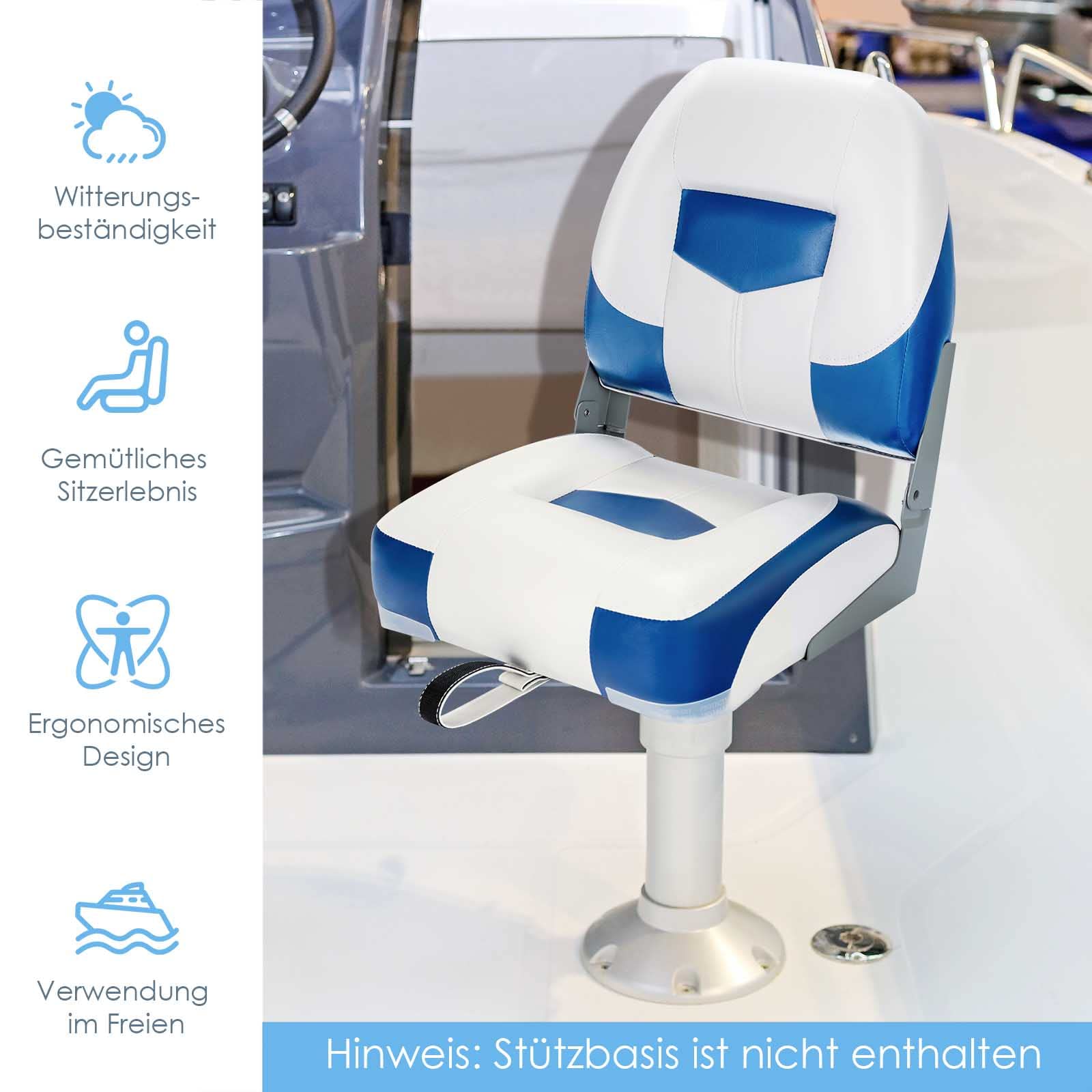 GYMAX Juego de 2 Asientos para Barco Plegables y Acolchados, 42 x 50 x 52 cm, Asiento Plegable para Barcos (Azul y Blanco)