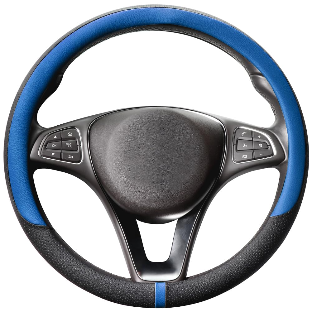 COFIT Microfiber Leather Steering Wheel Cover, Anti-slip Universal Protective Wrap, Car SUV Truck Interior Decor Accessories, Size M 37-38cm Grey and Black — view 9