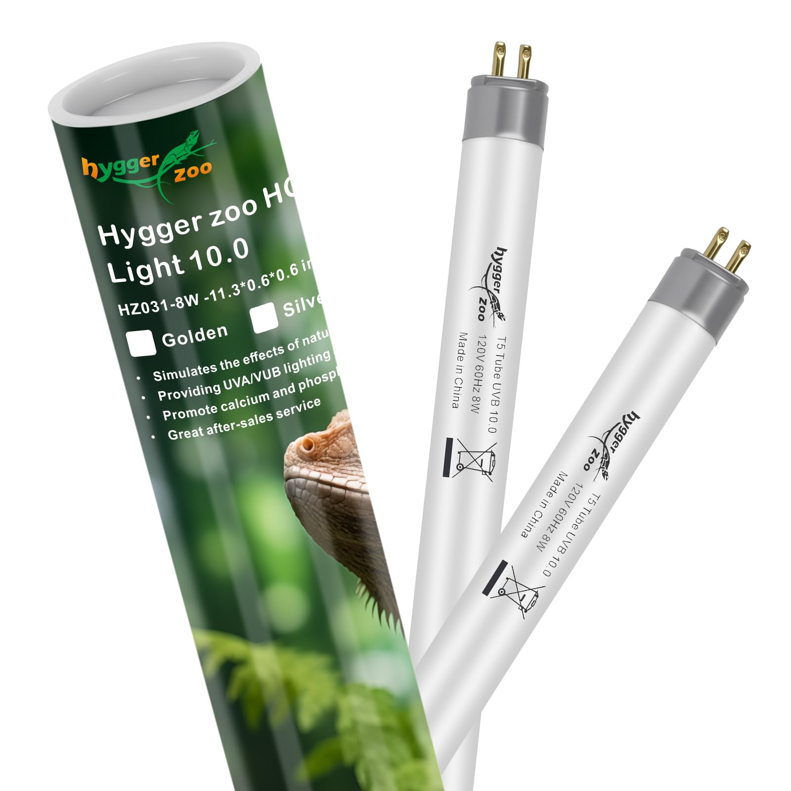 2-Pack UVB Reptile Light 10.0 Bulb 8W T5 Fluorescent Desert Lamp UVA for Bearded Dragon Tortoise Reptile &amp; Amphibian