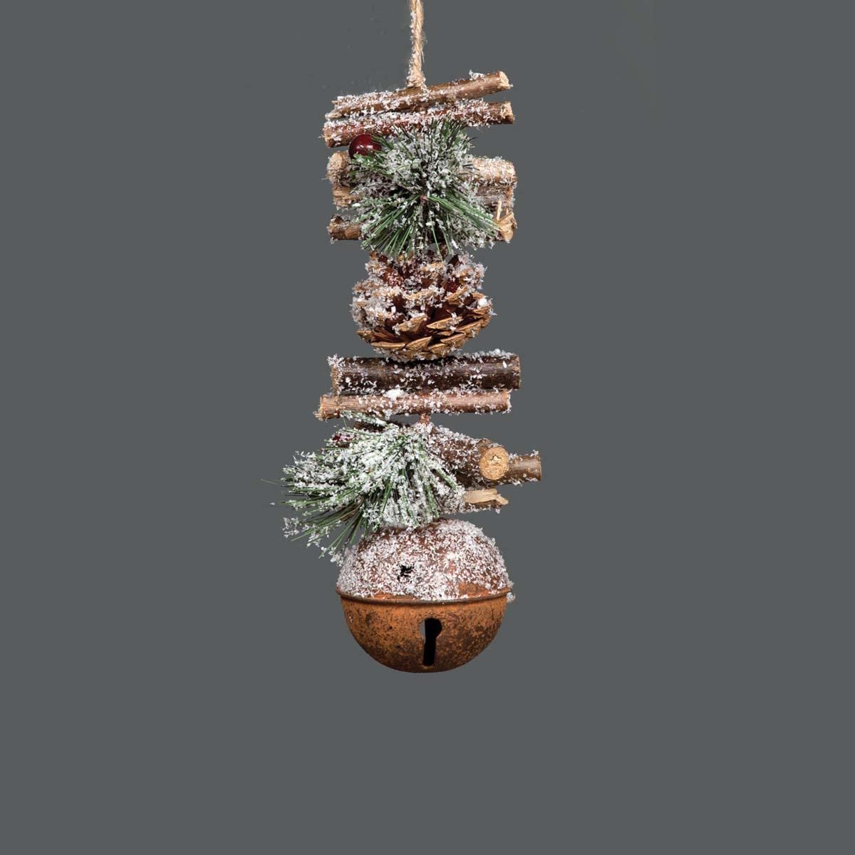 Shatchi Rustic 33Cm Garland With Jingle Bells Wooden Sticks, Berries And Pinecones Christmas Home Wall Door Hanger Sleigh Bells Xmas Holiday Hanging Decorations