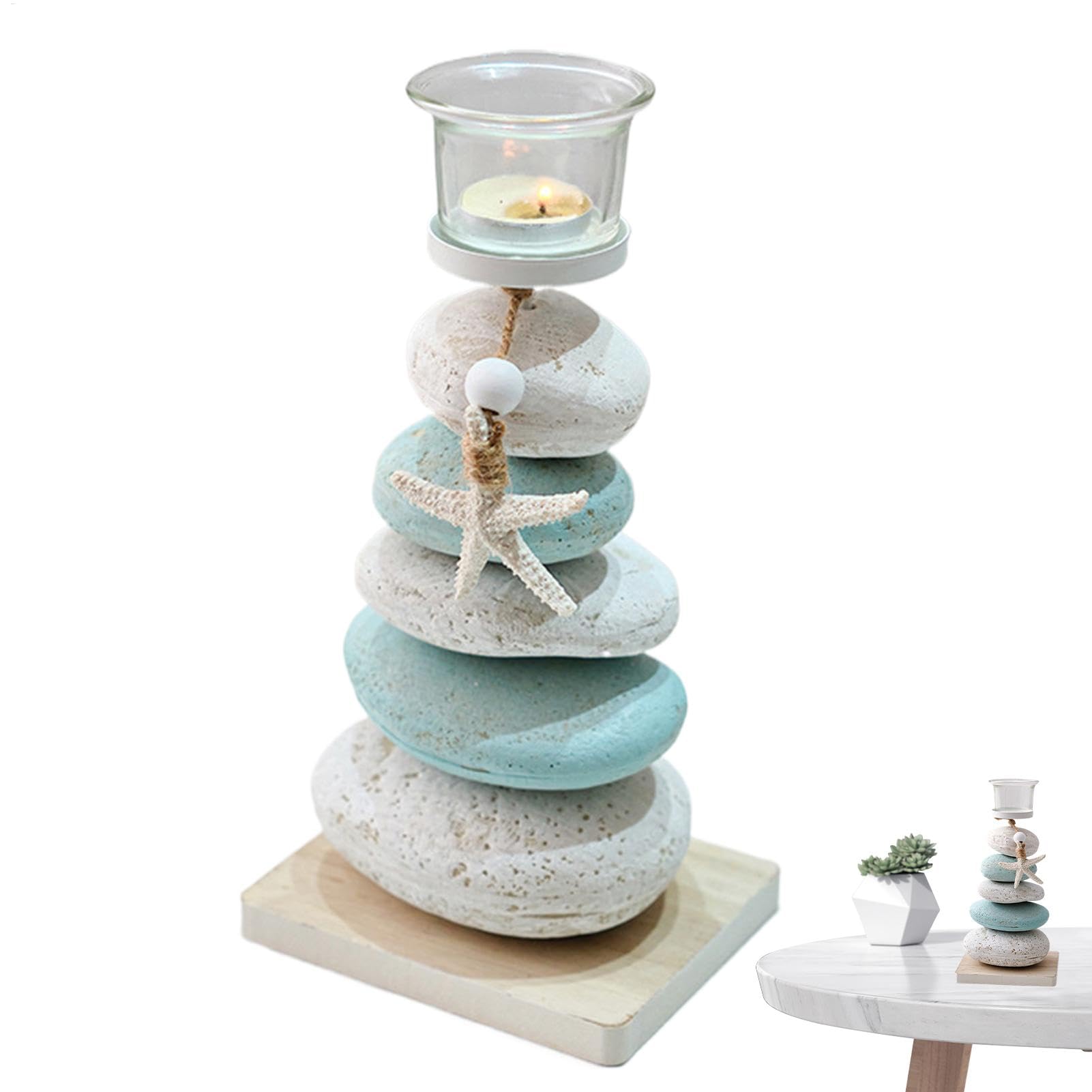 Bougeoir en pierre étoile de mer pour une déco de table de mariage bohème et salon cocooning