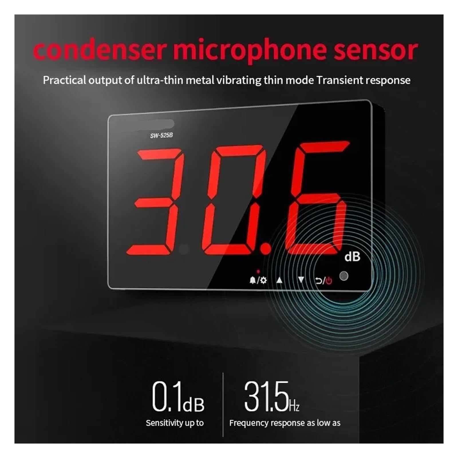 Sonómetro Digital Sw-525 De 30-130 Db, De Pared, con Detector De Decibelios, Profesional (Sw 525A)
