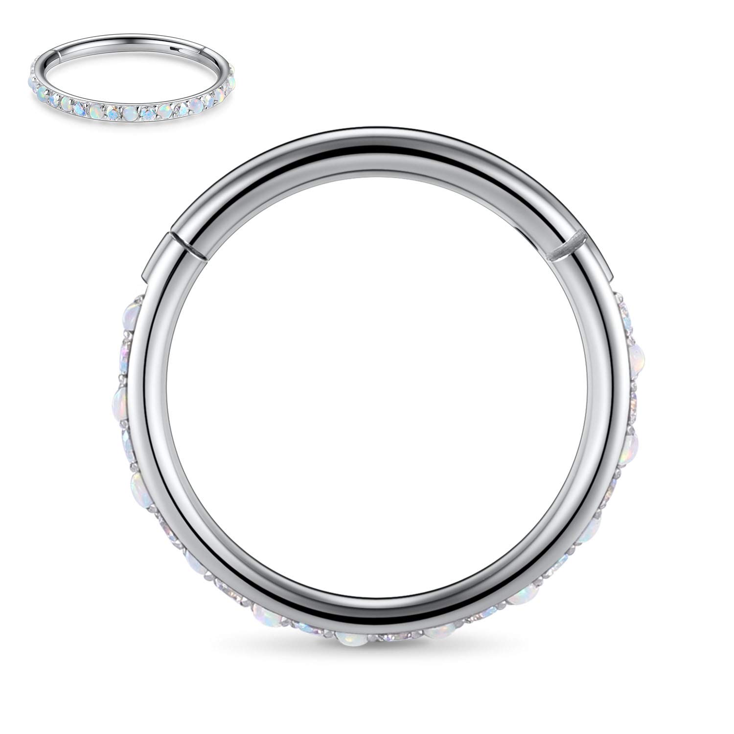 hengkaixuan CZ/Opal Nose Rings Conch Jewellery Septum Clicker 316L Surgical Steel Segment Ring Helix Cartilage Earrings Hoop Daith Tragus Rook Piercing Jewellery — view 77