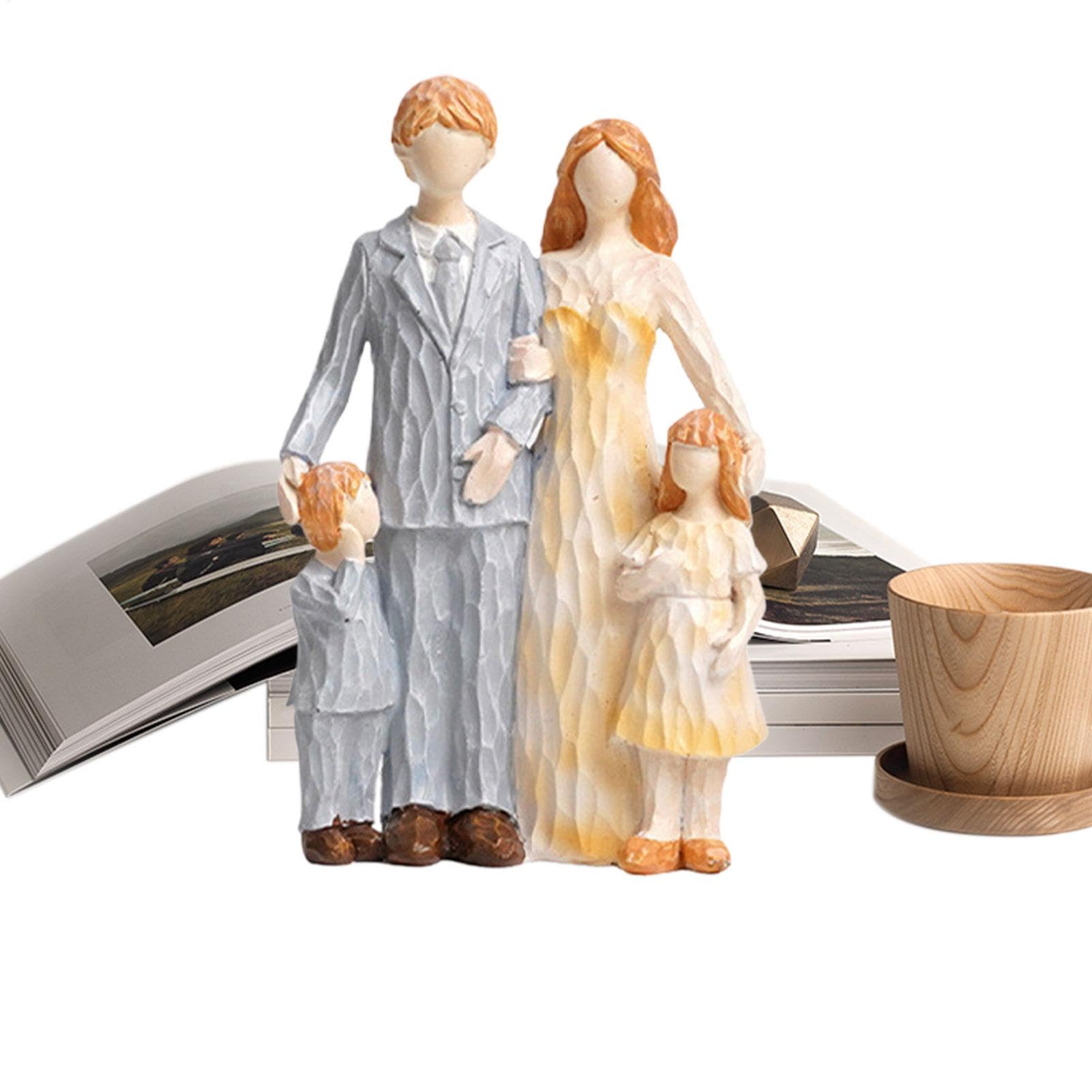 Tyinerc Figuras de pareja, escultura familiar de 4 | Escultura de padres e hijos Estatuas de resina - Figura moldeada, pintada a mano, tema familiar, para decoración de interiores