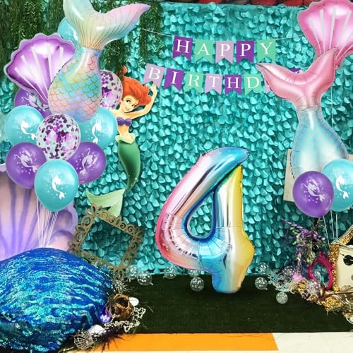 Cadimus Ballon Anniversaire Sirene 4 Ans, Décorations de Fête de Sirene, Decoration Anniversaire Fille 4 Ans, Ballons avec Happy Birthday Bannière – vue 6