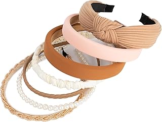 Paquete de 7 diademas de moda para mujer, diadema ancha antideslizante para niñas con perlas, bandas neutrales multiestilo, accesorios para el cabello, regalos de Navidad para cabello fino y grueso