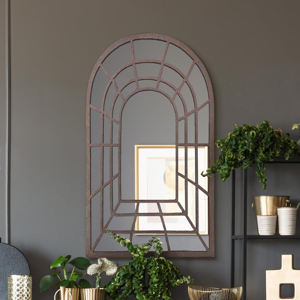 The Kirkby Large Rustic Gothic Framed Arched Mirror - 30"" X 20"" 77 x 50cm