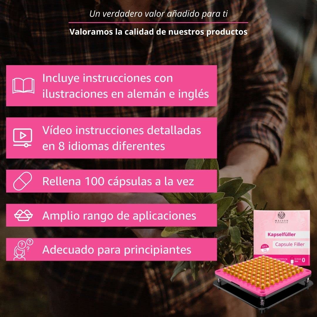 MAISON NATURELLE® Máquina de llenado de cápsulas Talla 0 con instrucciones detalladas – manual relleno de cápsulas encapsuladora manual máquina capsulas 00 encapsuladora manual 00